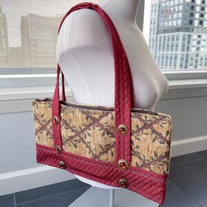 Vintage Quilted Handbag. Retro Red Brown Quilted Bag